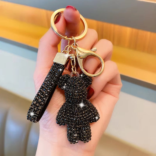 Rhinestone Bear Keychain Pendant for Women Bag Men Car Key Chain Accessories Girl Gift Anime Metal Keyring Key Chains for Women